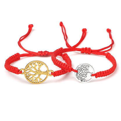 Lucky Red String Braid Bracelets Classic Retro Alloy The Tree of Life Handmade Men Women Kid Wristband Yoga Jewelry Gift Bangles