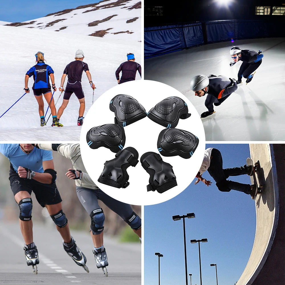 6PCS Kids Teens Adults Knee Pads Elbow Pads Wrist Guards Safety Protective Gear Set for Skateboard Cycling Riding Roller Skating