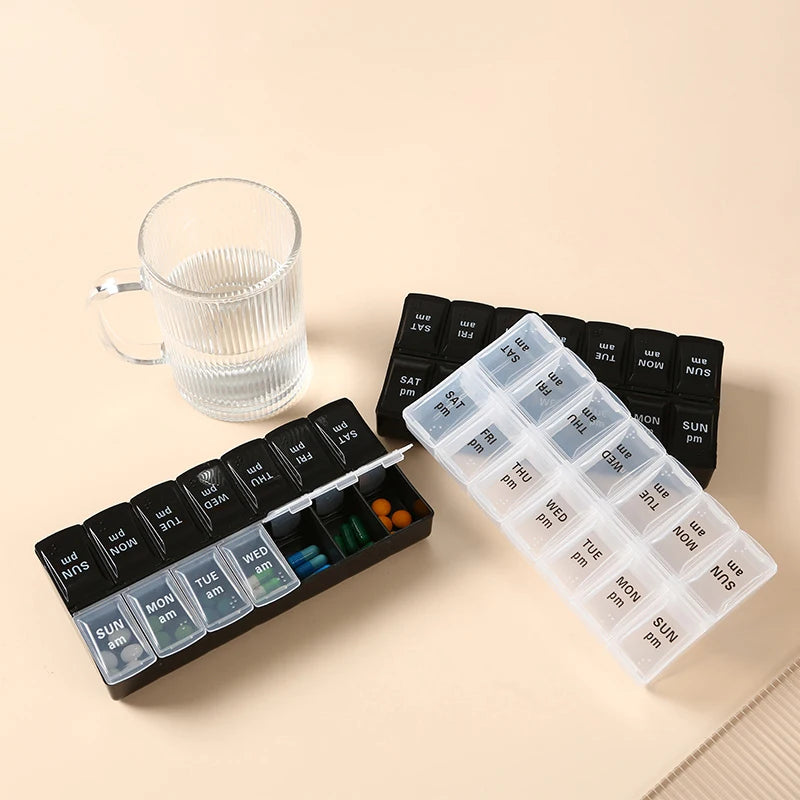 7Days a Week Pill Organizer Morning and Night Pill Holder Storage Box Splitter Travel Medicine Organizer Portable Medicine Boxes