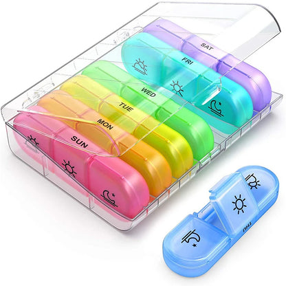 Pill Box Case 7 Day Weekly Medicine Storage Box Double Row 14grid Tablte Dispenser Organizer Open Lid First-Aid Kit Container