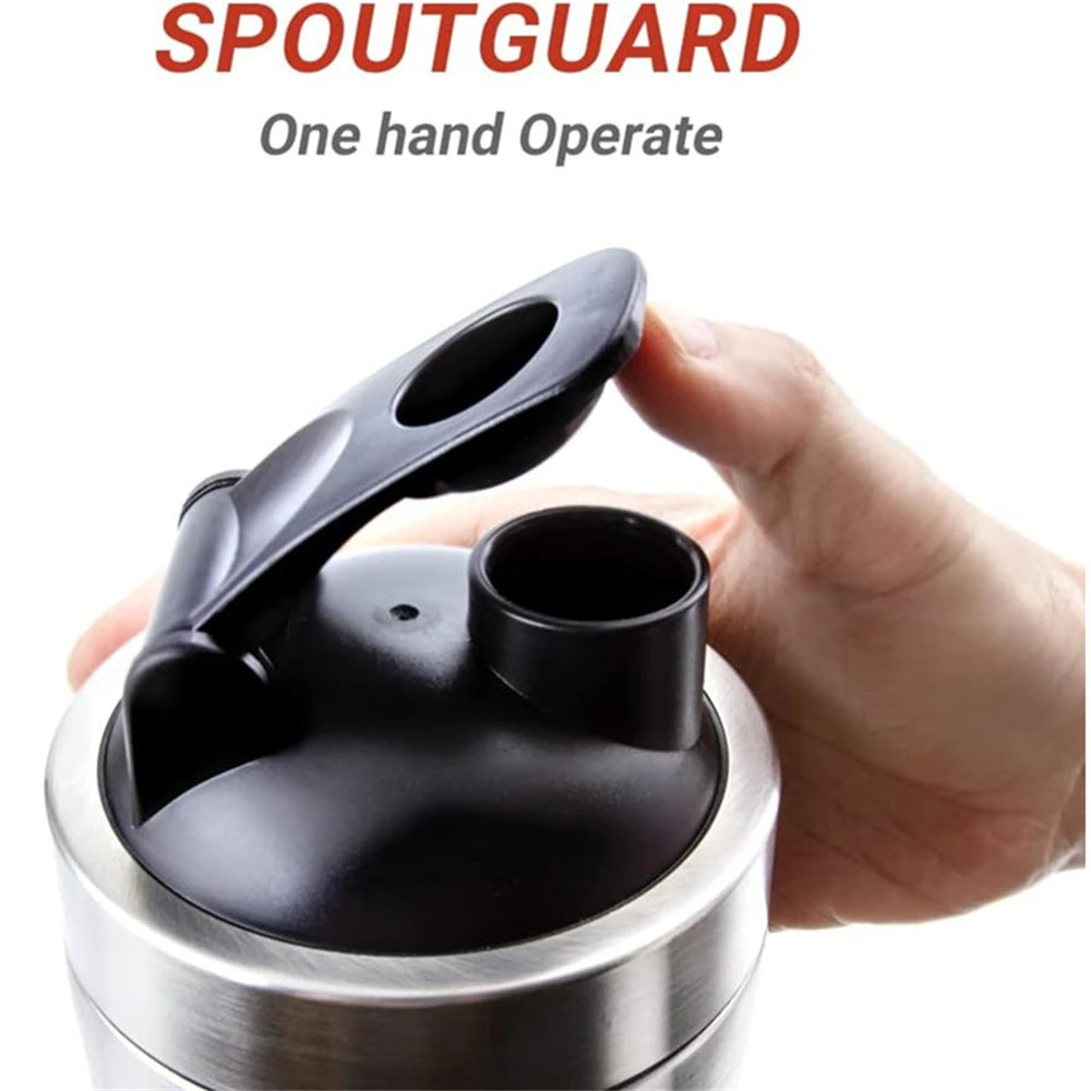 1pc Protein Powder Shaker Bottle 500/739ml Stainless Steel Shaker Bottle with Scale Leak Proof Water Bottle for Gym Sport