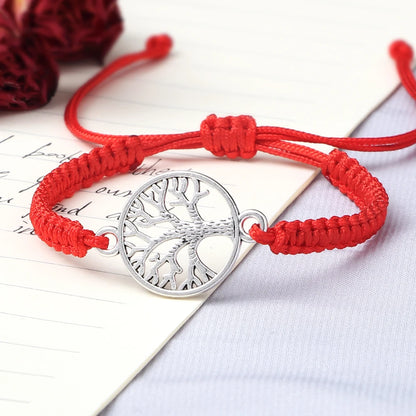 Lucky Red String Braid Bracelets Classic Retro Alloy The Tree of Life Handmade Men Women Kid Wristband Yoga Jewelry Gift Bangles