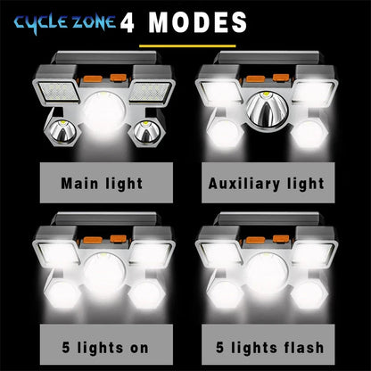 Rechargeable Headlamp Portable 5 LED Headlight Built in Battery Torch Portable Working Light Hiking Fishing Camping Head Lights
