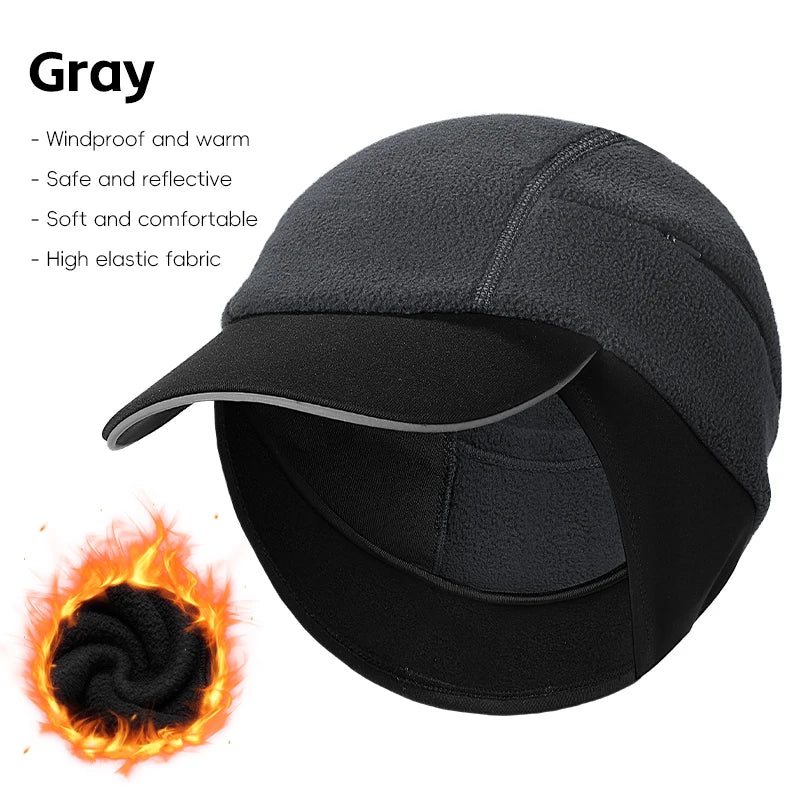 WEST BIKING Winter Cycling Cap With Brim Windproof Warm Sports Cap High Elastic Fleece Hiking Running Hat Cycling Equipment