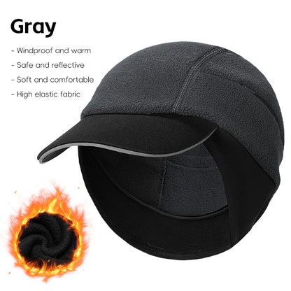 WEST BIKING Winter Cycling Cap With Brim Windproof Warm Sports Cap High Elastic Fleece Hiking Running Hat Cycling Equipment