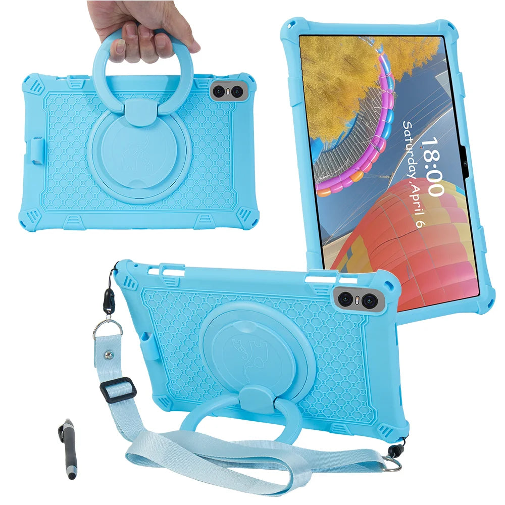 360 Rotating Case For Teclast T60 12" P50 T50 Pro 11" M50 Pro 10.1" Soft Silicone Stand Cover With Handle Grip Shoulder Strap