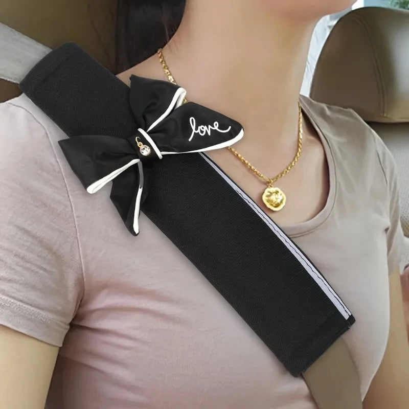 2pcs Cute Women Bowknot Car Seat Belt Cover Auto Seat Belt Shoulder Strap Harness Cushion Protector Pads Decoration Protection