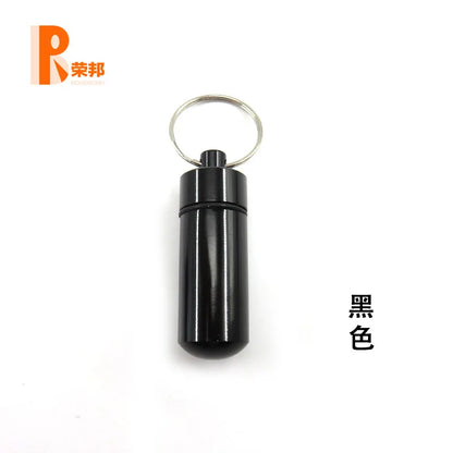 Aluminum Waterproof Pill Box Cases with Sealed Storage, Flat Head, Round Alloy Cartridge and Keychain for Vitamin Fish Oils