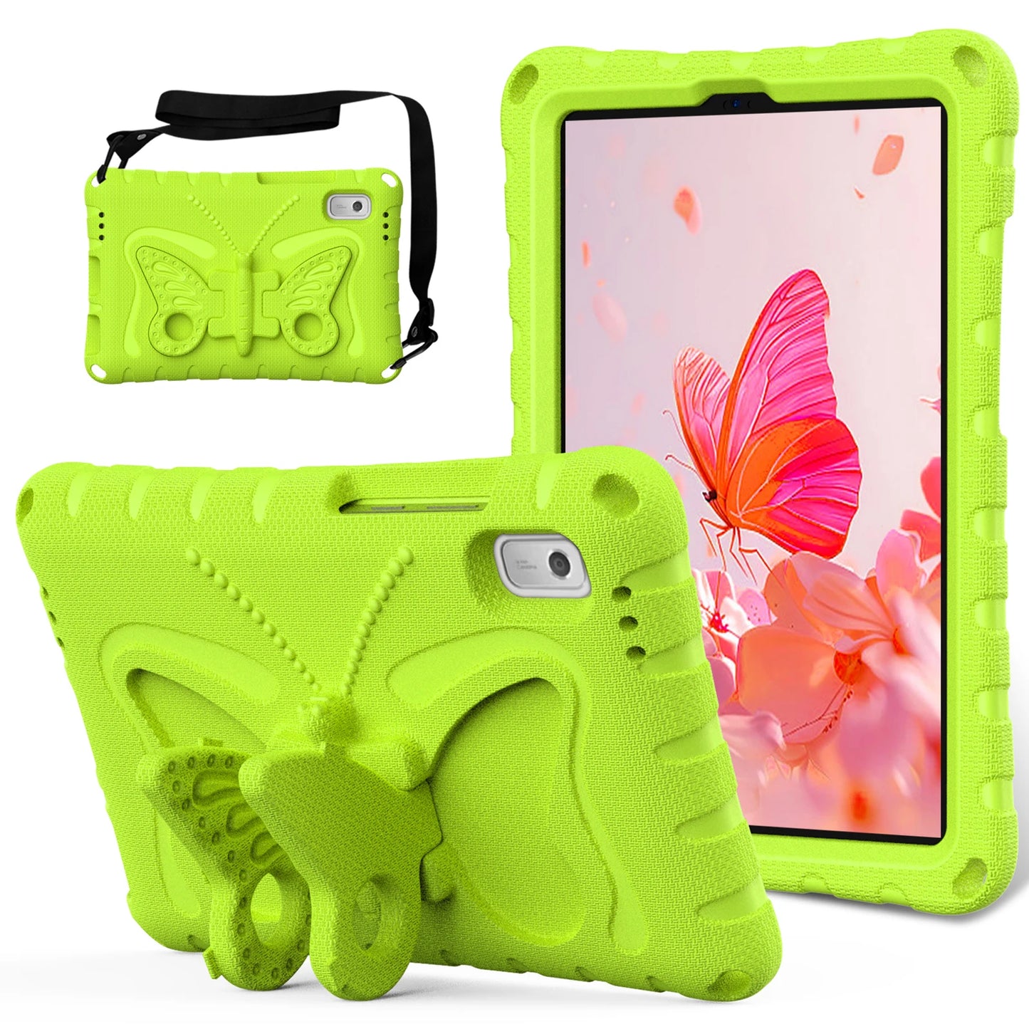 For Lenovo Tab M9 Case Butterfly Kickstand EVA Tablet Cover with Shoulder Strap - Mint Green