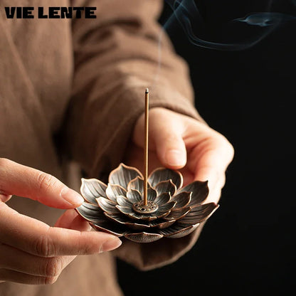 Incense Stick Holder Alloy Lotus Line Incense Burner Yoga Sage Sandalwood Coil Base Bronze Crafs Home Decor Christmas Gift