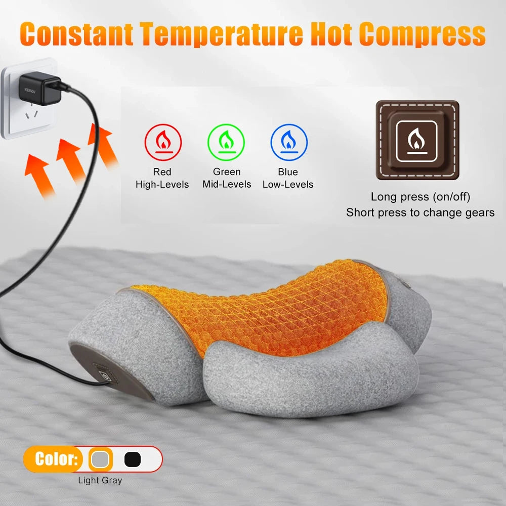 Electric Massager Cervical Pillow Hot Compress Vibration Massage Neck Traction Relax Sleeping Memory Foam Pillow Spine Support