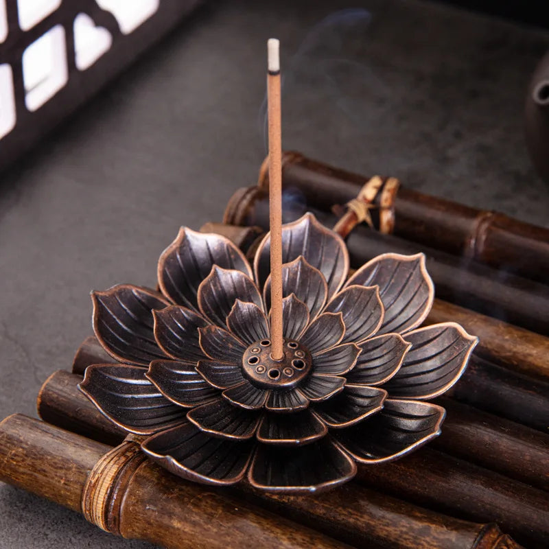 Alloy Incense Burner Stick Holder Buddhism Lotus Line Incense plate Sandalwood Coil Base Temples Yoga Studios Home Decoration