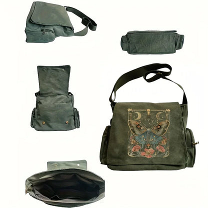New Gothic Women's Shoulder Bags Multiple Pockets Canvas Crossbody Bag Shoulder Strap Adjustment Message Bag Daily Commuting