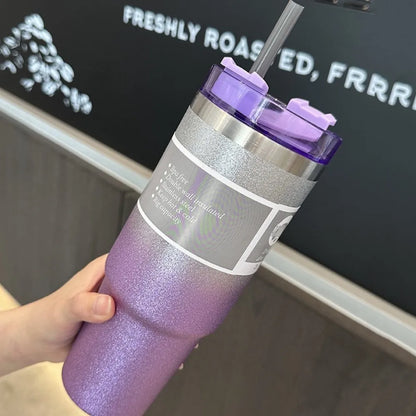 30oz 890ML Stainless Steel Vacuum Tumbler With Straw Leakproof Thermal Car Mug Outdoor Sports Water Bottle