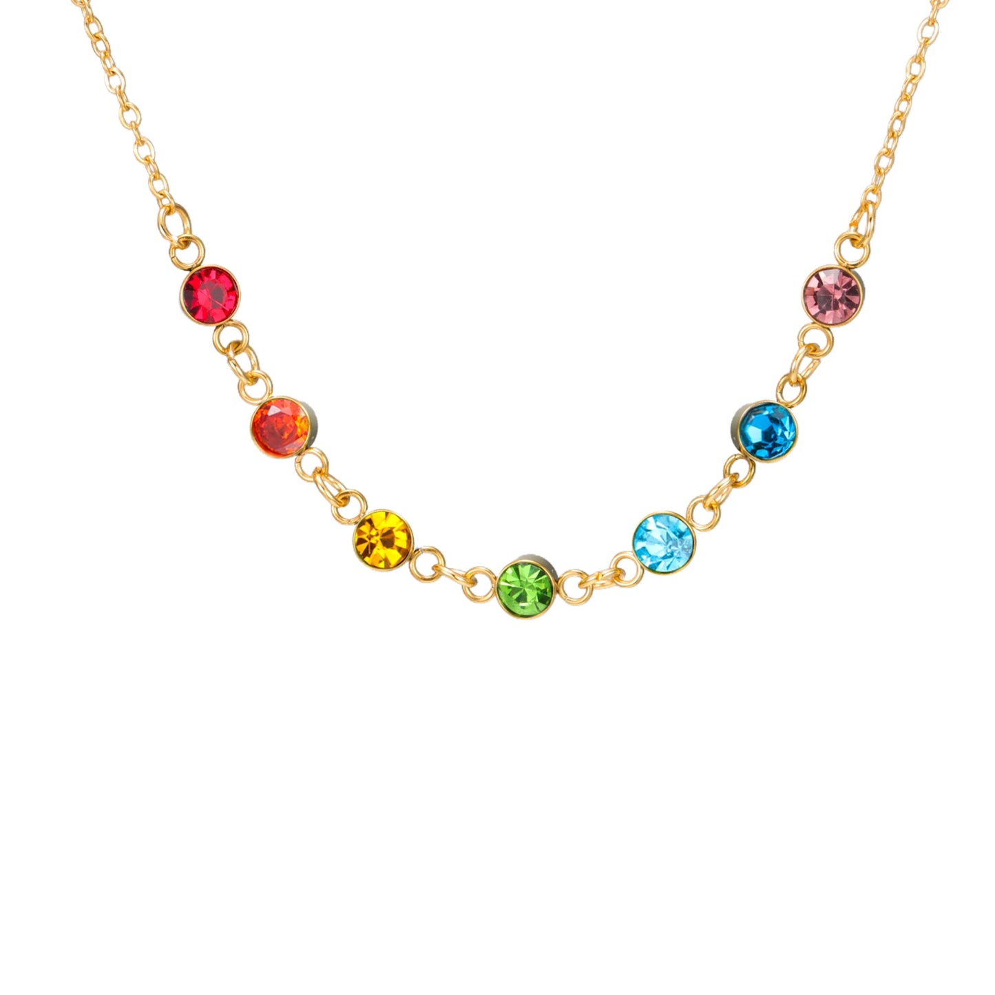 Skyrim Yoga 7 Chakra Rhinestones Pendant Necklaces Women Stainless Steel Gold Color Sweater Chain Meditation Energy Jewelry Gift