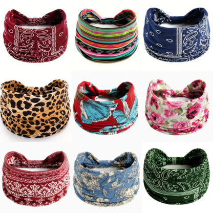 Boho Headbands for Women Knotted Wide Headwrap Turban Yoga Workout Head Bands Stretch Hiarbands Cotton Bandana Hair Accessories