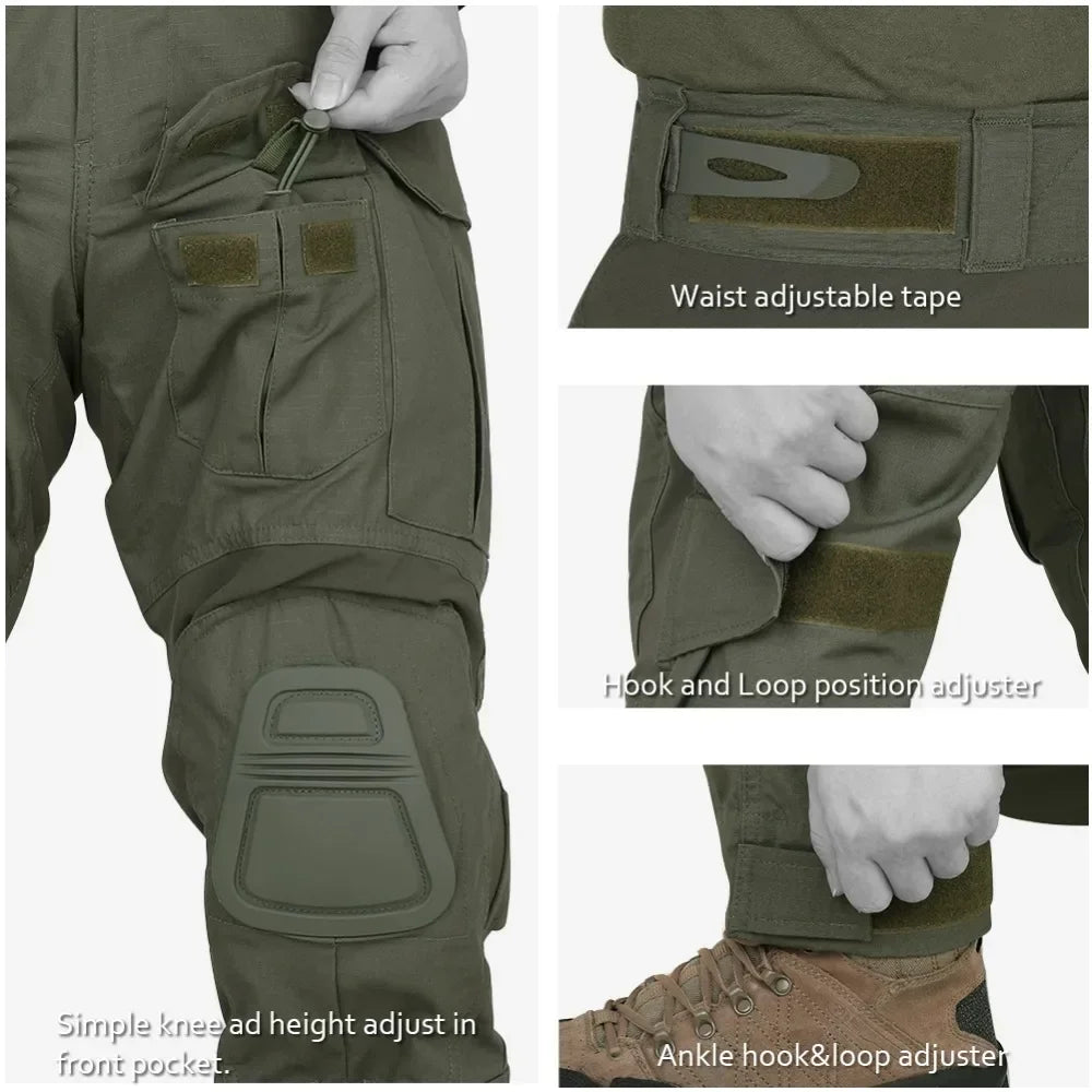 Outdoor Tactical Pants Men Clothing Elasticity G3 Combat Pants +Knee Pads Airsoft Trousers Green Hunting Clothes Elasticity Pant