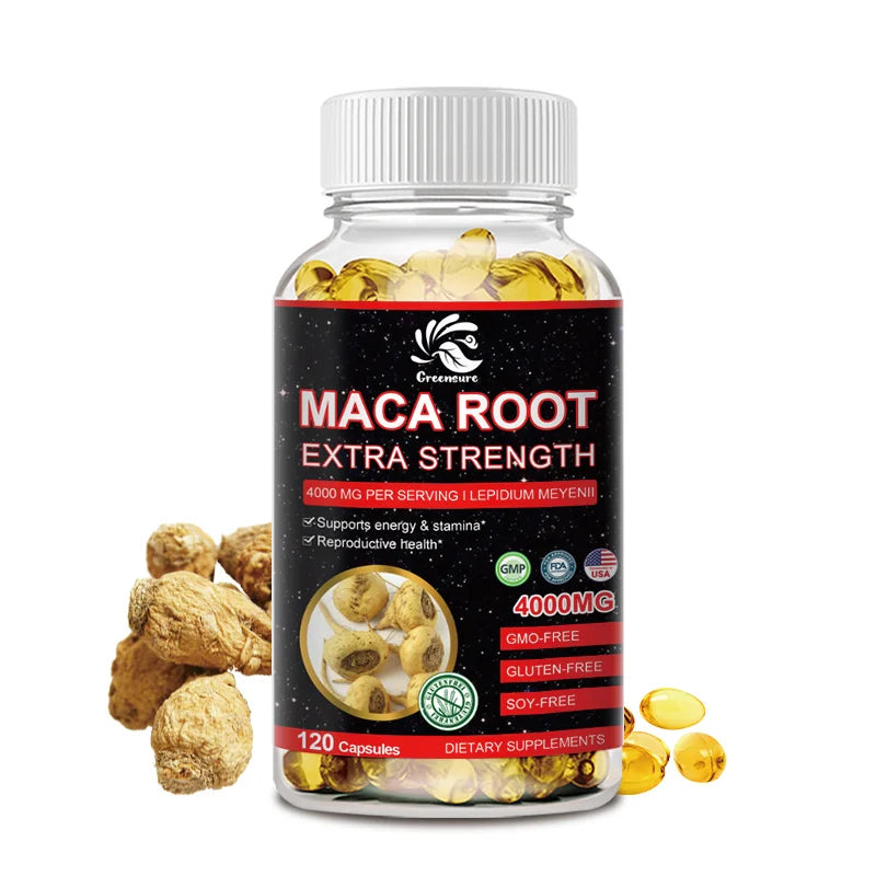 Greensure Organic Maca Root Powder Capsules 4000 mg with Maca Root Extract Supplement for Men and Women