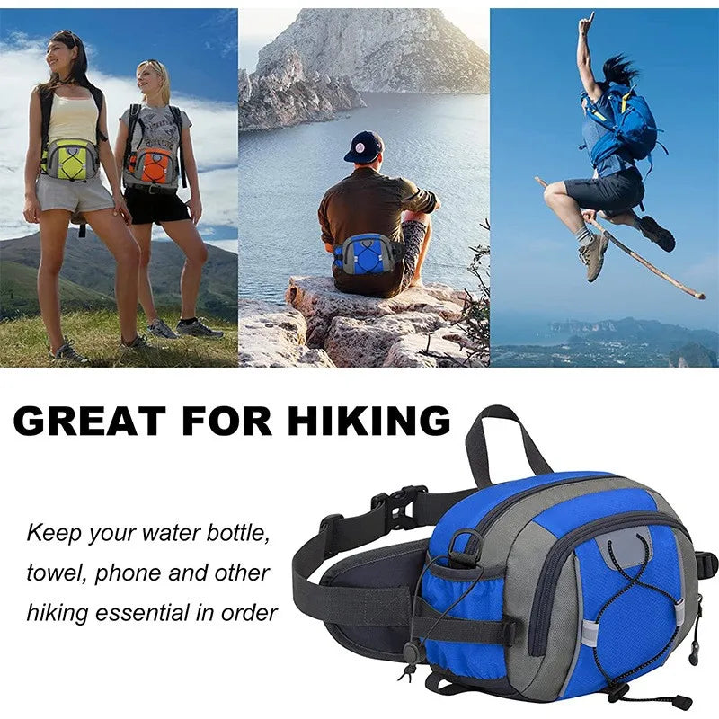 Multi-functional sports water bottle waist bag, men's and women's universal running backpack, outdoor hiking waist bag