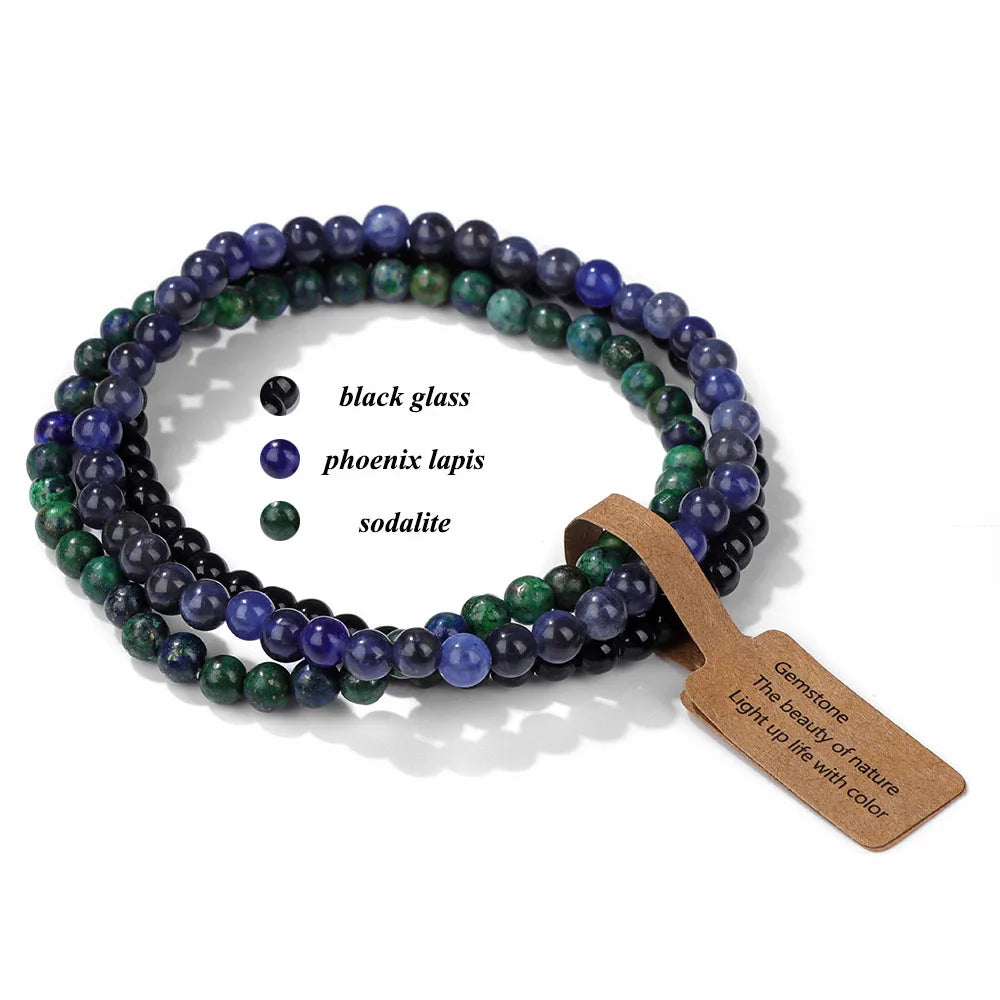 3pcs/Set Natural Stone Beaded Bracelet 4mm Lapis Lazuli Agat Bead Bracelets Couple Yoga Mini Bracelet for Men Women Jewelry Gift