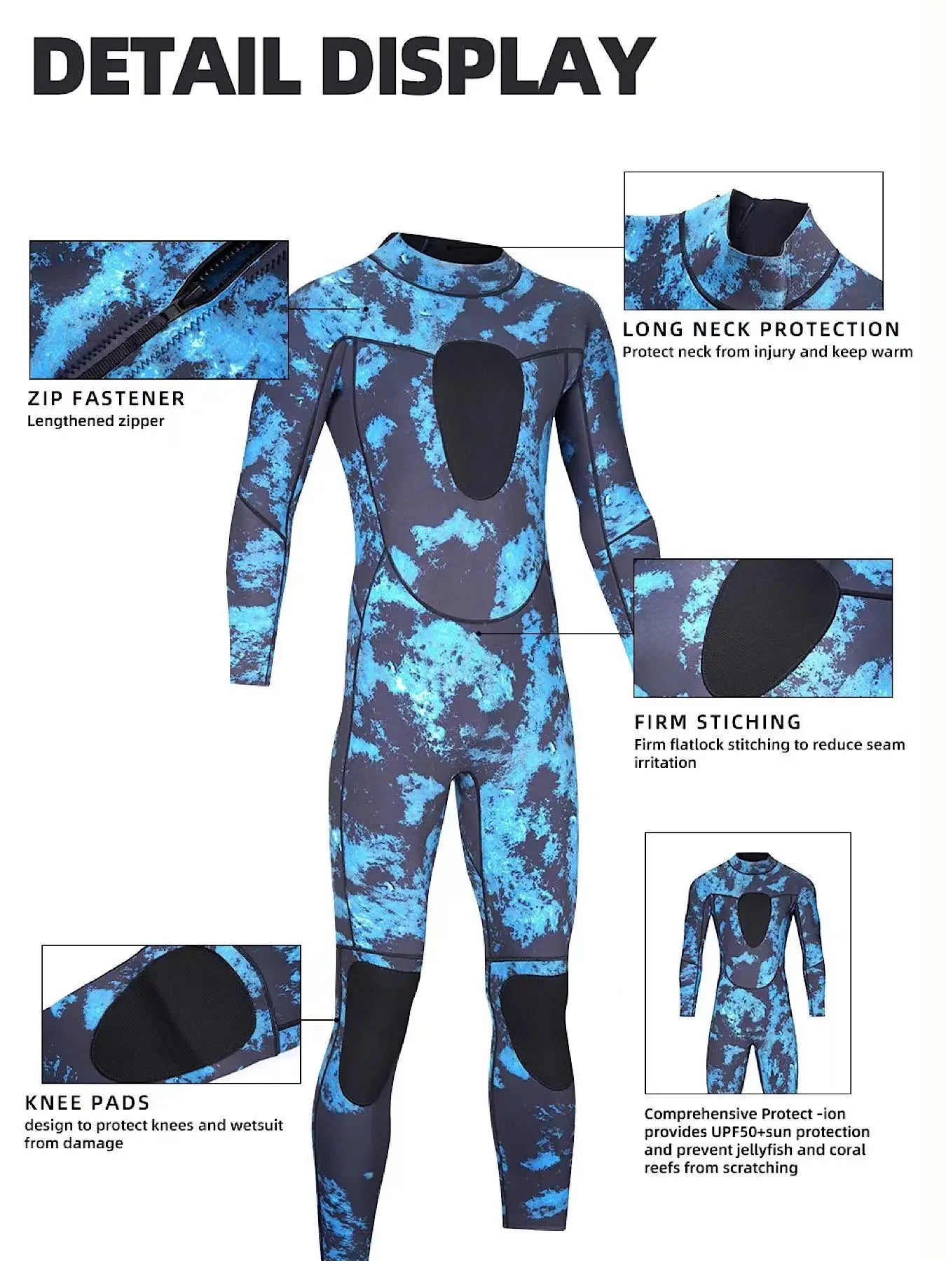 3MM Neoprene Camouflage One-piece Wetsuit Back Zipper Chest Knee Pads For Warmth Under Water Hunting Snorkeling Surfing