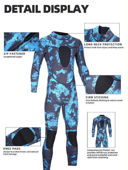 3MM Neoprene Camouflage One-piece Wetsuit Back Zipper Chest Knee Pads For Warmth Under Water Hunting Snorkeling Surfing