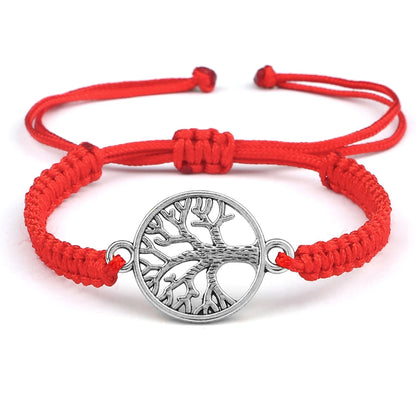 Lucky Red String Braid Bracelets Classic Retro Alloy The Tree of Life Handmade Men Women Kid Wristband Yoga Jewelry Gift Bangles