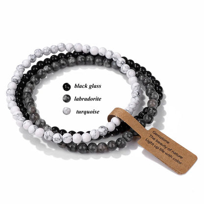 3pcs/Set Natural Stone Beaded Bracelet 4mm Lapis Lazuli Agat Bead Bracelets Couple Yoga Mini Bracelet for Men Women Jewelry Gift