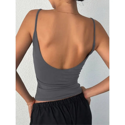 Plus Size 1XL-5XL Women's Fashionable Backless Simple Solid Color Slim Shoulder Strap Casual Tank Top