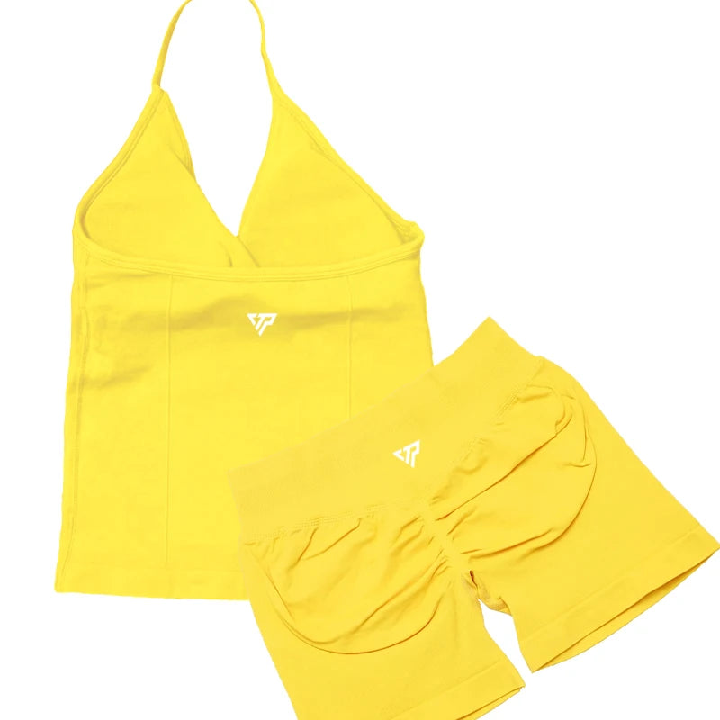 Keep That Pump 2 Piece Sets Shorts Top Womens Outfits Yoga Sets Gym Sets High Quality Seamless Lace-Up Bra Scratch Sports Sets
