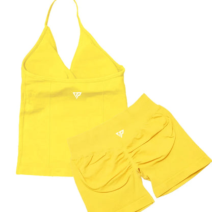 Keep That Pump 2 Piece Sets Shorts Top Womens Outfits Yoga Sets Gym Sets High Quality Seamless Lace-Up Bra Scratch Sports Sets