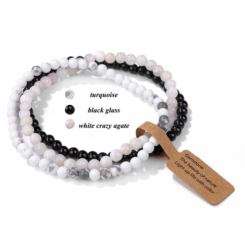 3pcs/Set Natural Stone Beaded Bracelet 4mm Lapis Lazuli Agat Bead Bracelets Couple Yoga Mini Bracelet for Men Women Jewelry Gift