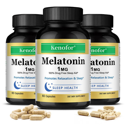Melatonin Capsules 1 Mg - Promotes Relaxation and Sleep Health, Relieves Stress, Improves Insomnia, and Promotes Deep Sleep