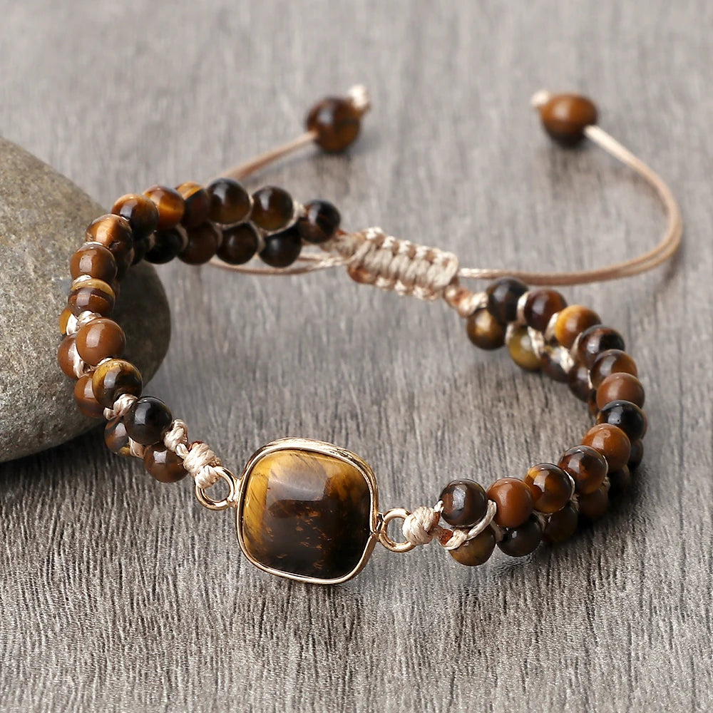 Natural Tiger Eye Stone Bracelet Handmade Mini 4mm Beads Yoga Wrap Bracelet & Bangle for Women Men Bohemian Jewelry Couple Gifts