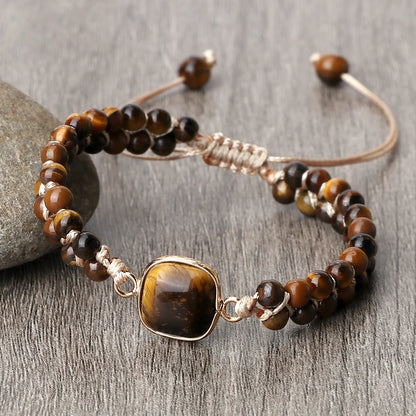 Natural Tiger Eye Stone Bracelet Handmade Mini 4mm Beads Yoga Wrap Bracelet & Bangle for Women Men Bohemian Jewelry Couple Gifts
