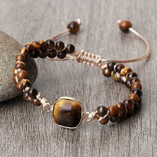 Natural Tiger Eye Stone Bracelet Handmade Mini 4mm Beads Yoga Wrap Bracelet & Bangle for Women Men Bohemian Jewelry Couple Gifts