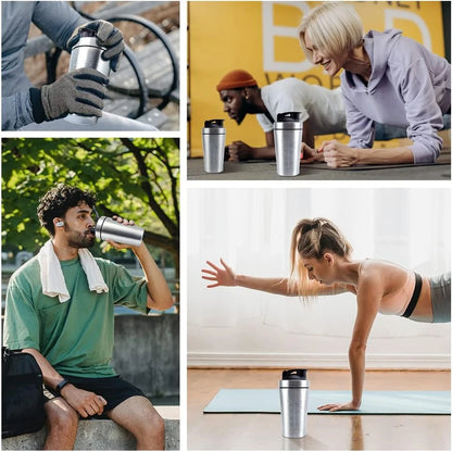 1pc Protein Powder Shaker Bottle 500/739ml Stainless Steel Shaker Bottle with Scale Leak Proof Water Bottle for Gym Sport