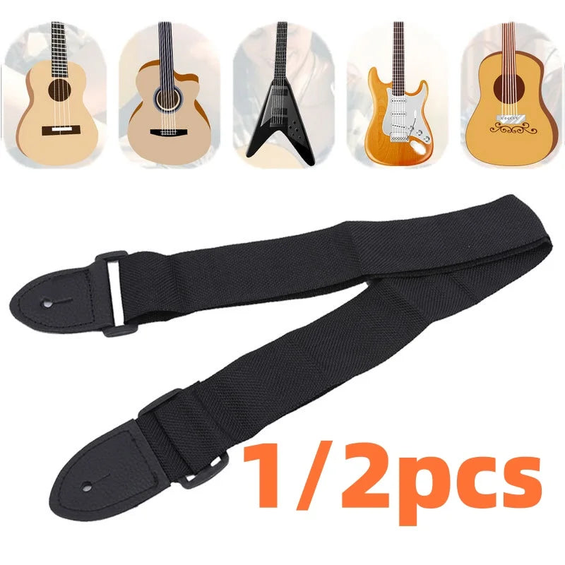 Guitar Strap Leather Head Adjustable Shoulder Strap For Classical Guitar Electric Bass Ukulele Accessories Black Guitar Strap