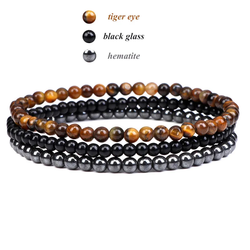 3pcs/Set Natural Stone Beaded Bracelet 4mm Lapis Lazuli Agat Bead Bracelets Couple Yoga Mini Bracelet for Men Women Jewelry Gift