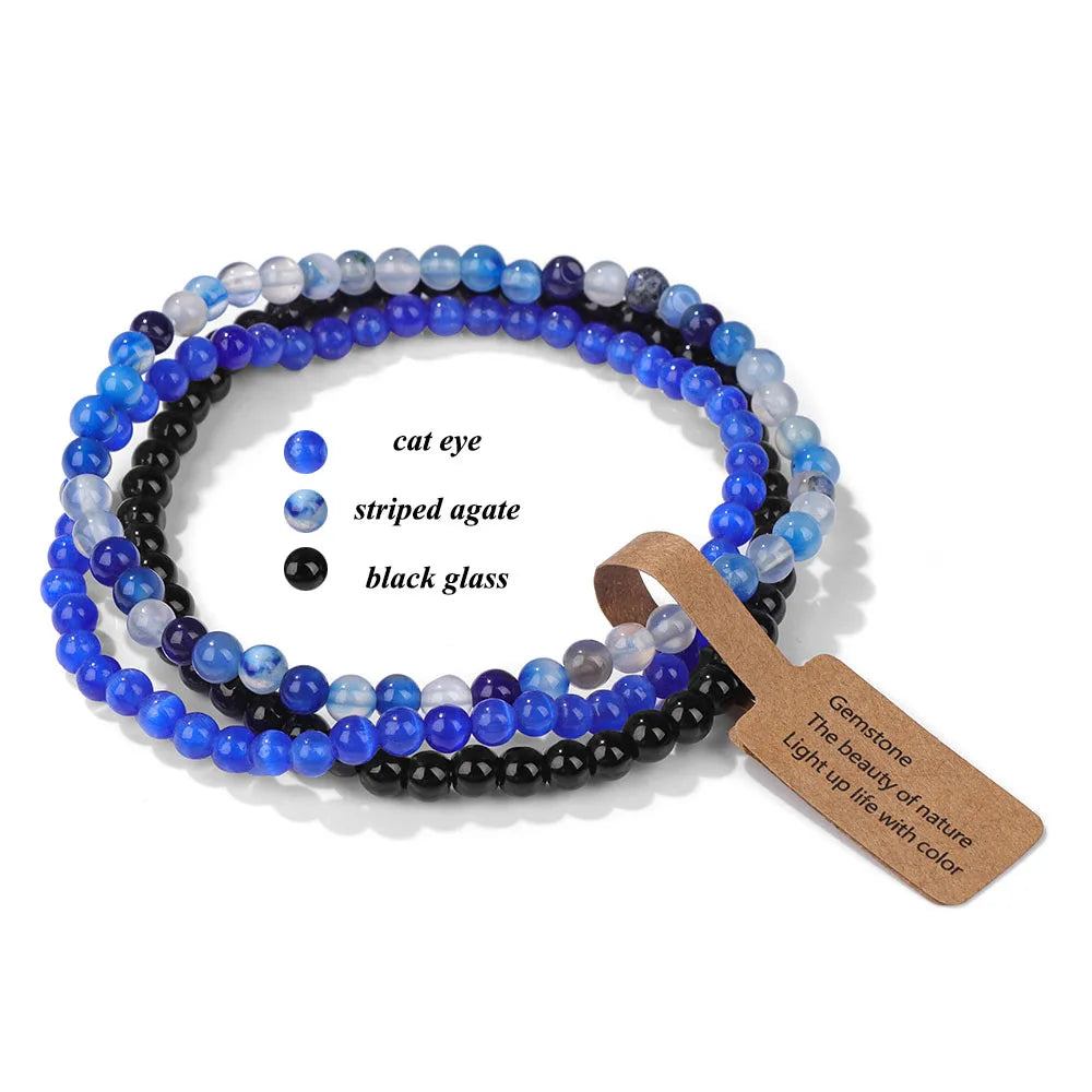 3pcs/Set Natural Stone Beaded Bracelet 4mm Lapis Lazuli Agat Bead Bracelets Couple Yoga Mini Bracelet for Men Women Jewelry Gift