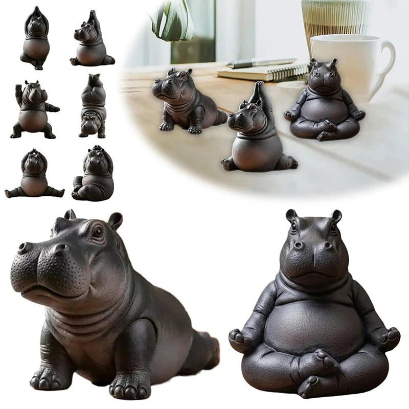 Yoga Master Hippo Statue Handcrafted Resin Hippopotamus Figurine Hippo Figurine Yoga Statue Meditation Hippopotamus For Home