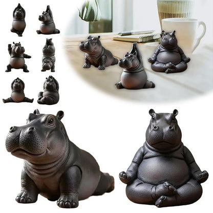 Yoga Master Hippo Statue Handcrafted Resin Hippopotamus Figurine Hippo Figurine Yoga Statue Meditation Hippopotamus For Home