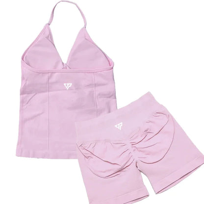 Keep That Pump 2 Piece Sets Shorts Top Womens Outfits Yoga Sets Gym Sets High Quality Seamless Lace-Up Bra Scratch Sports Sets