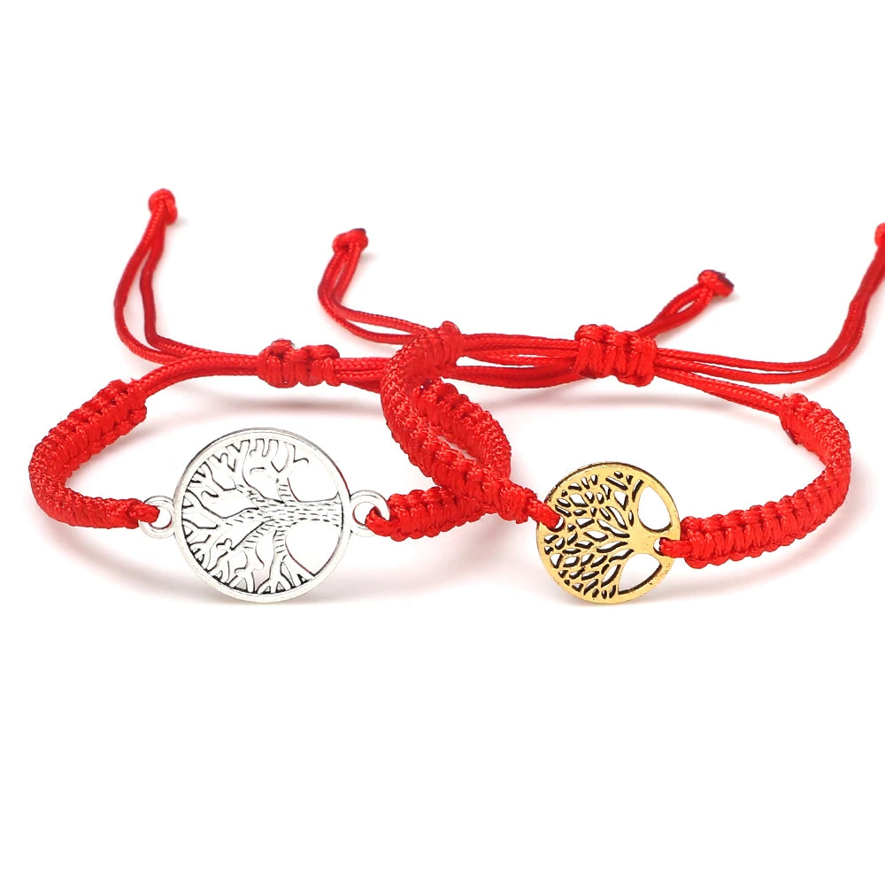 Lucky Red String Braid Bracelets Classic Retro Alloy The Tree of Life Handmade Men Women Kid Wristband Yoga Jewelry Gift Bangles