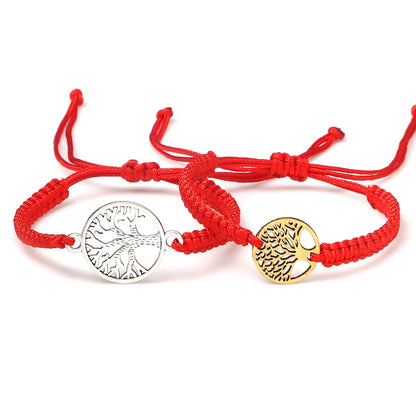 Lucky Red String Braid Bracelets Classic Retro Alloy The Tree of Life Handmade Men Women Kid Wristband Yoga Jewelry Gift Bangles
