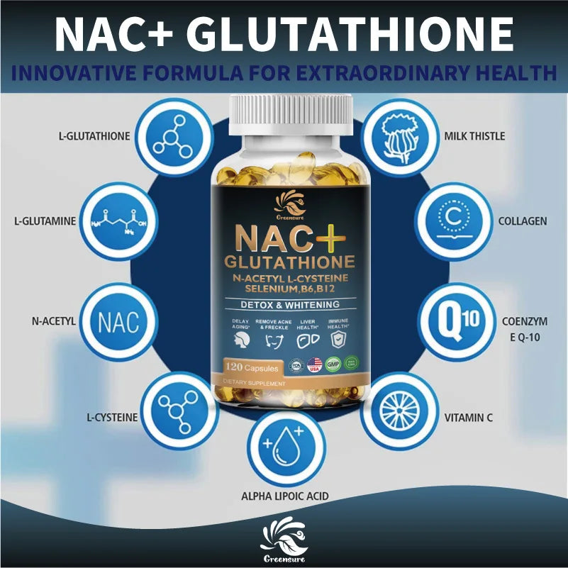 NAC Glutathione Capsules N-Acetyl Cysteine 1200 mg Support for Liver, Lung | Amino Acid, Increases Glutathione