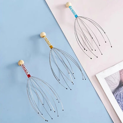 1PC Octopus Head Massager Stainless Steel Engraved Head Relaxer Brain Massage Claw Scalp Scratcher Itch Reliever Random Color