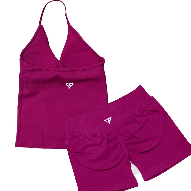 Keep That Pump 2 Piece Sets Shorts Top Womens Outfits Yoga Sets Gym Sets High Quality Seamless Lace-Up Bra Scratch Sports Sets