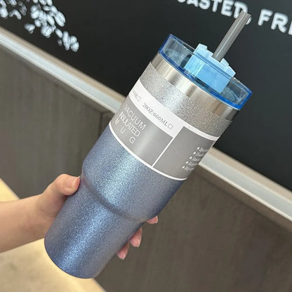 30oz 890ML Stainless Steel Vacuum Tumbler With Straw Leakproof Thermal Car Mug Outdoor Sports Water Bottle