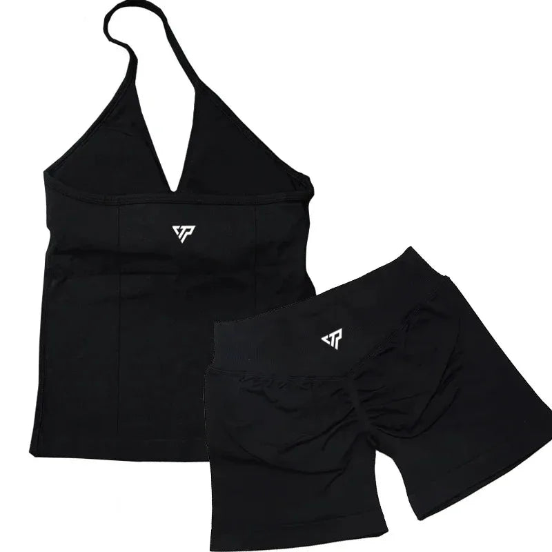 Keep That Pump 2 Piece Sets Shorts Top Womens Outfits Yoga Sets Gym Sets High Quality Seamless Lace-Up Bra Scratch Sports Sets
